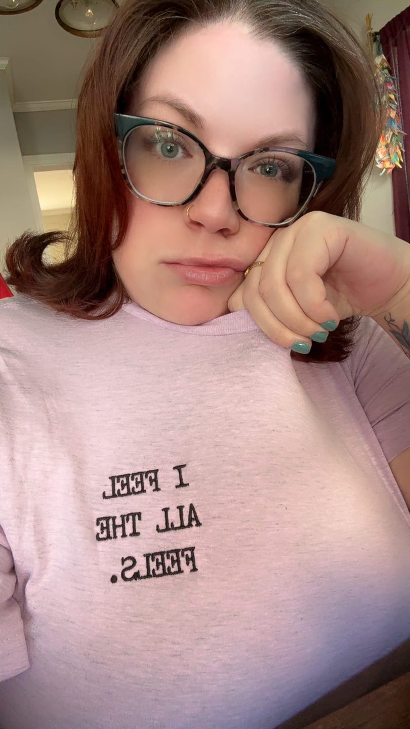 Customer photo review of I Feel All The Feels Embroidered T-Shirt