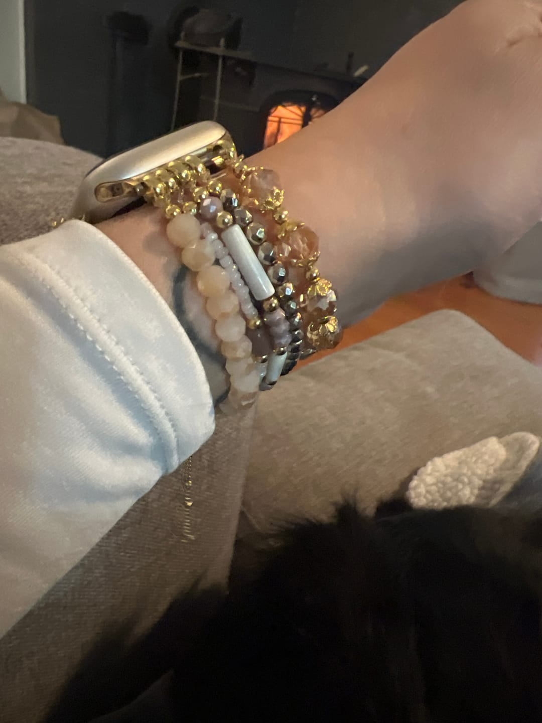 Customer photo review of Pearly Rosette Stretch Apple Watch Strap