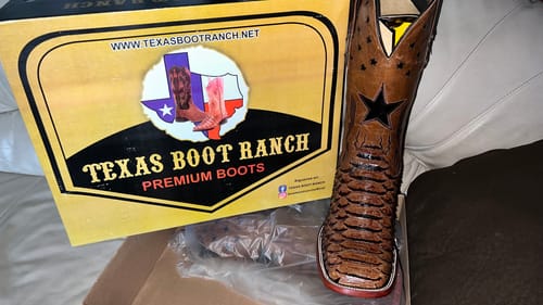 Customer photo review of Honey Cognac Python Leather Boots - Square Toe