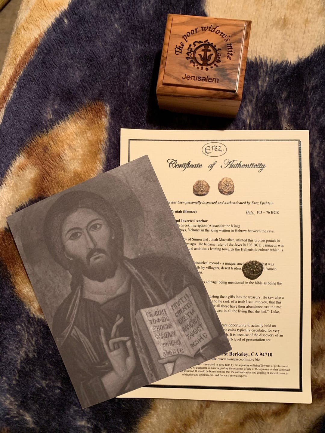 Customer photo review of Widows Mite Coin in Olive Wood Box, Ancient Alexander Janneus Prutah Coin