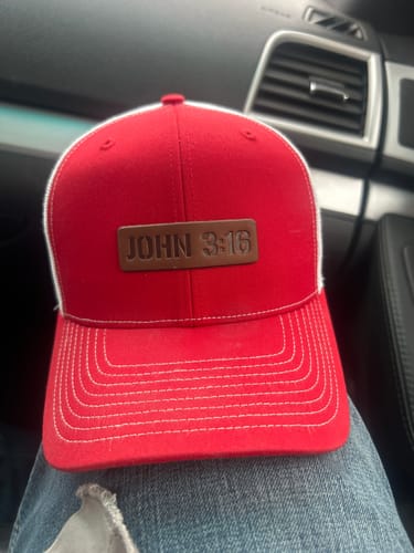 Customer photo review of John 3:16 Leather Patch Hats