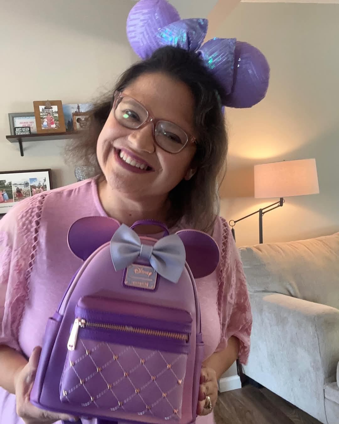 Customer photo review of Loungefly Disney The Minnie Mouse Classic Series Mini Backpack: Lavender Haze - 707 Street Exclusive