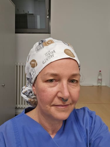 Customer photo review of Ponytail Surgical Cap Retro Toys