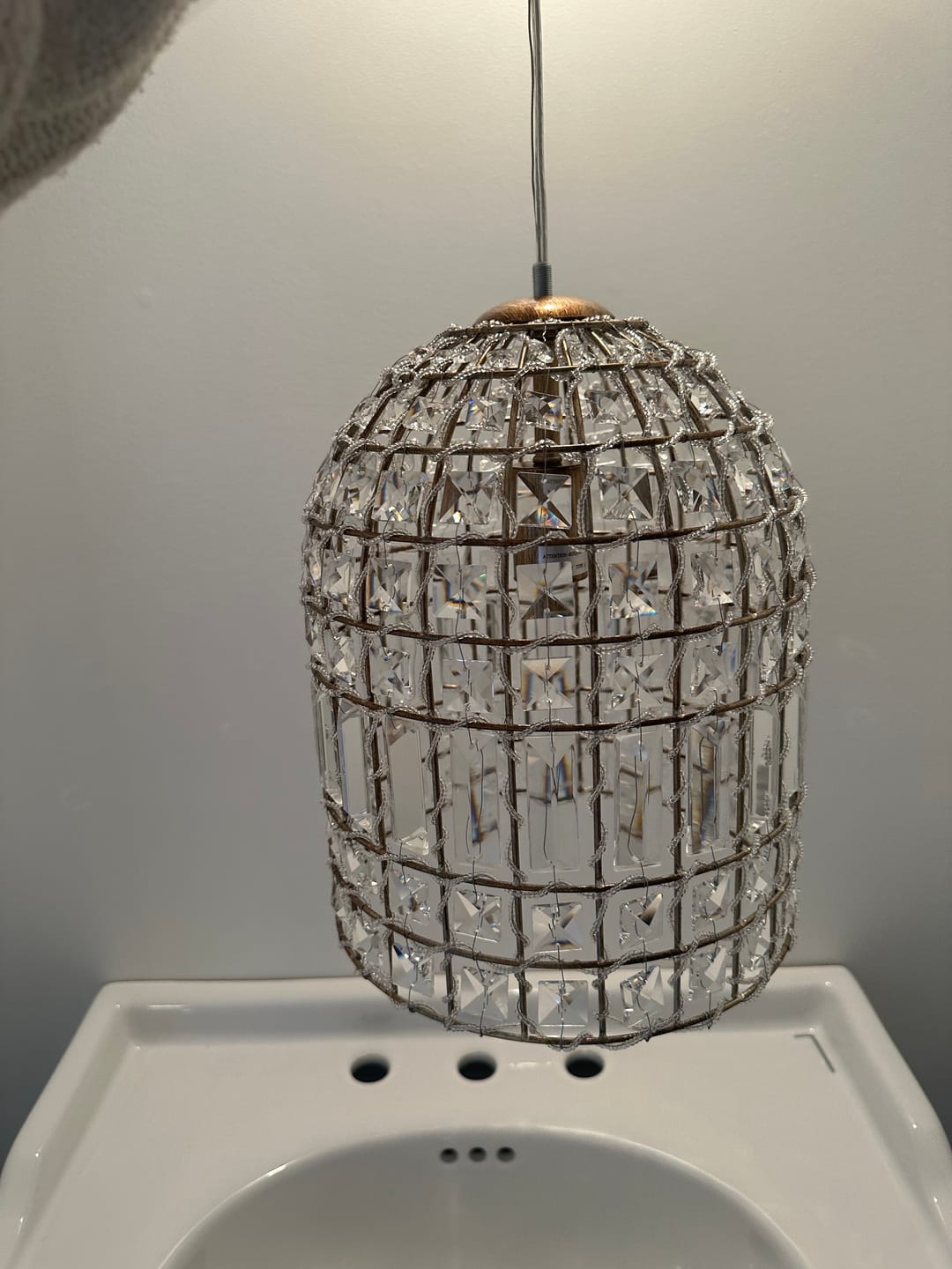 Customer photo review of French Antique Brass Crystal Cage Chandelier