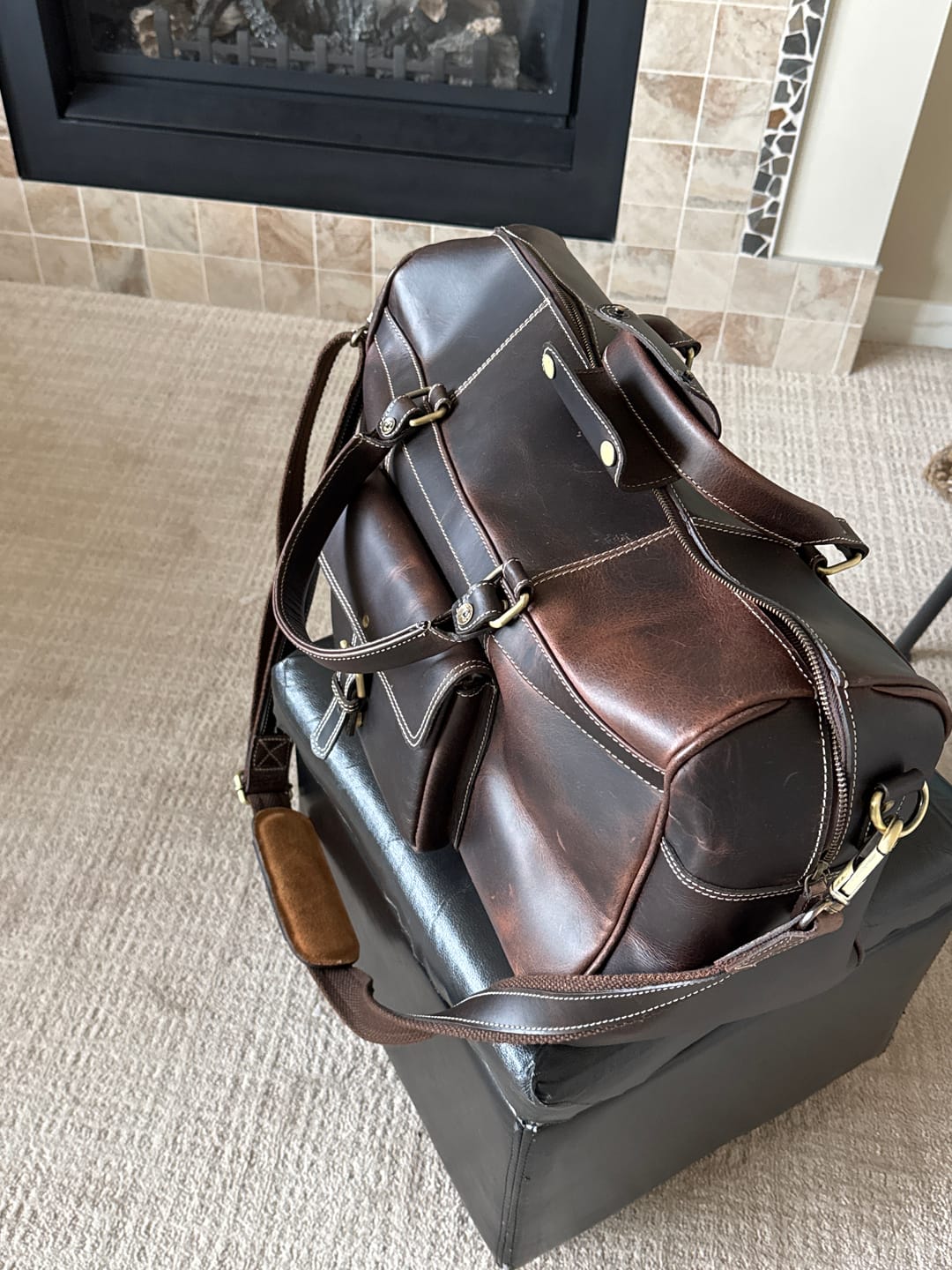 Customer photo review of The Voyager Duffle - Brown Full-Grain Distressed Leather Duffle Bag
