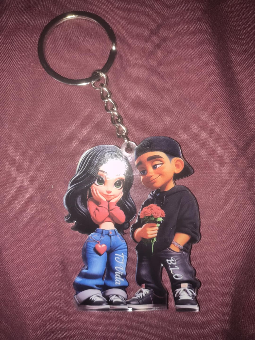 Customer photo review of 3D Effect Y2K Couple Personalized Acrylic Keychain, Valentine's Day Gift For Couple, for him, for her