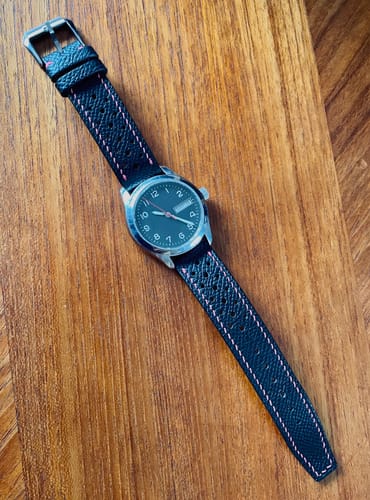 Customer review photo of a black Epsom leather watch strap