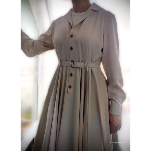 Customer photo review of Beige midi linen shirt dress 5674