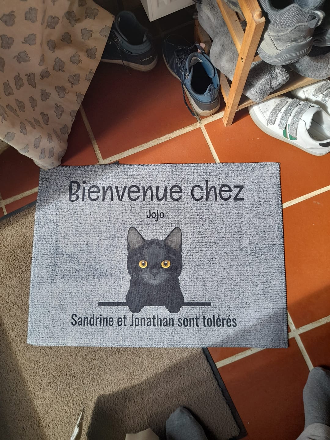 Customer photo review of Tous mes amis à poils - Paillasson personnalisé