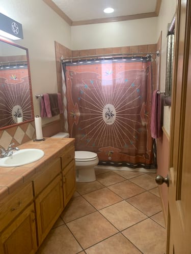 Customer photo review of Fringe Shower Curtain - Western Yoke