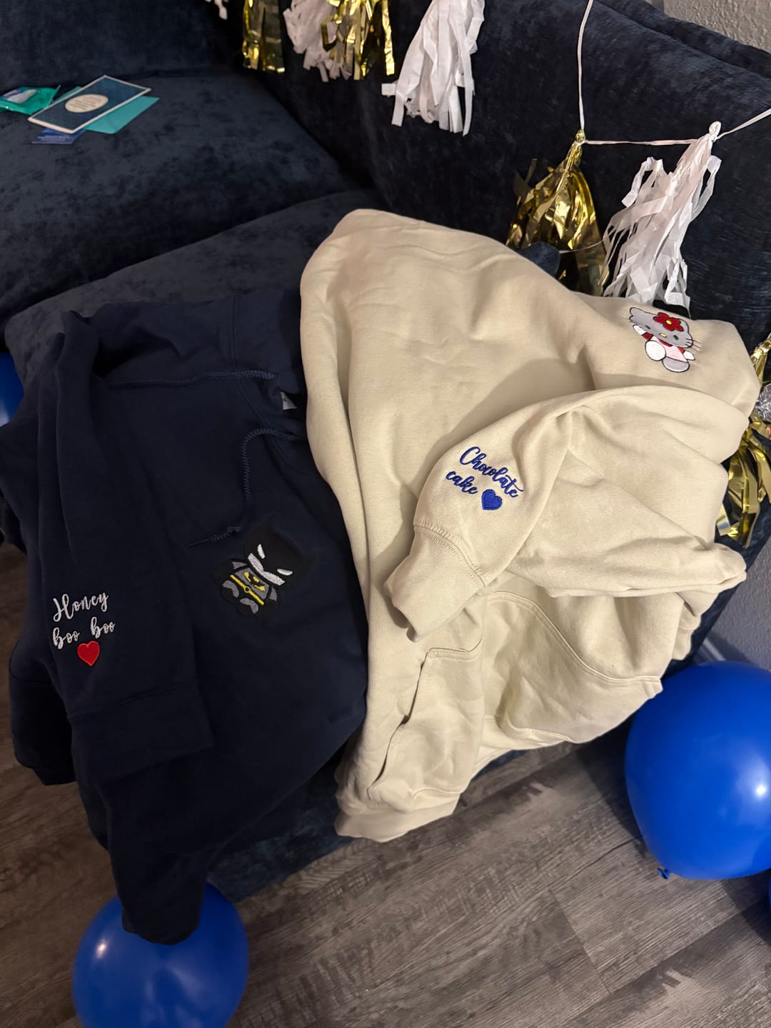 Customer photo review of Custom Embroidered Hoodies for Couples, Lovely Bat and Kitten Couples Embroidered Hoodie