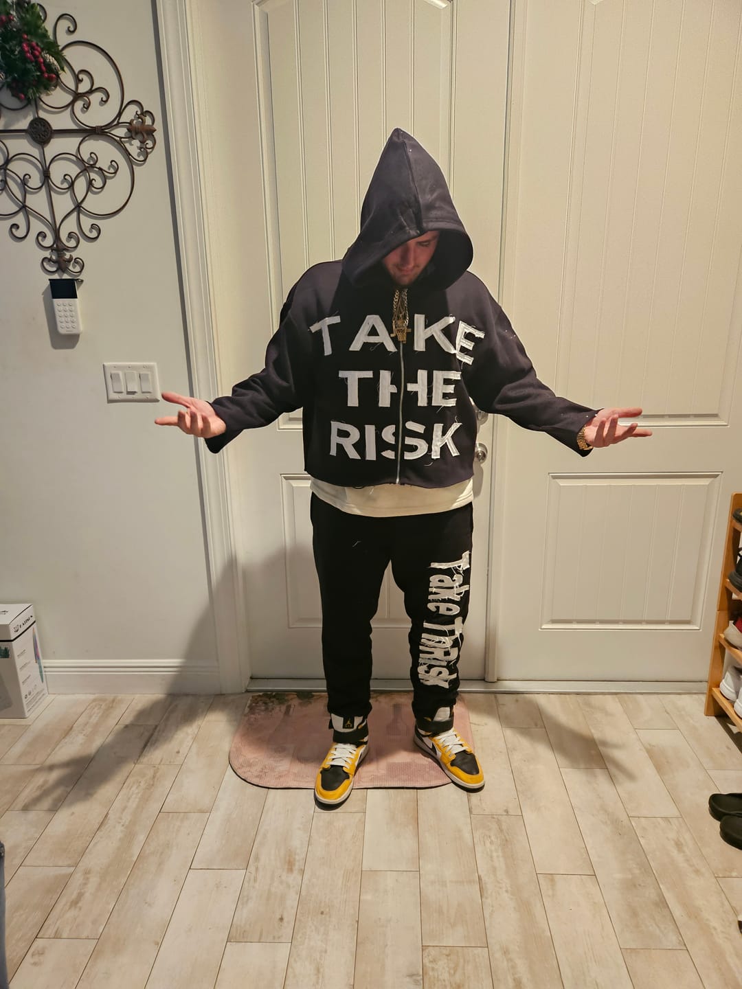 Customer photo review of "Take The Risk" Fabric on Fabric Hoodie (Black)