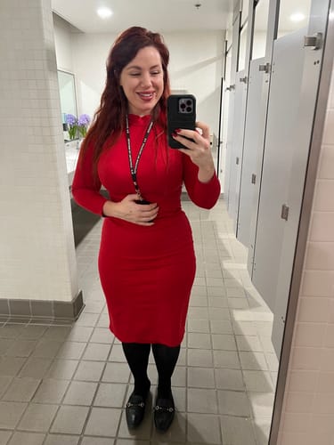 Customer photo review of Bad Girl Wiggle Dress in Tomato Red - Vixen by Micheline Pitt