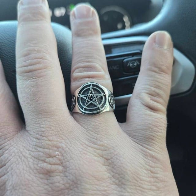 Customer photo review of 925 Sterling Silver Sigil of Baphomet  Inverted Pentagram Satanic Ring