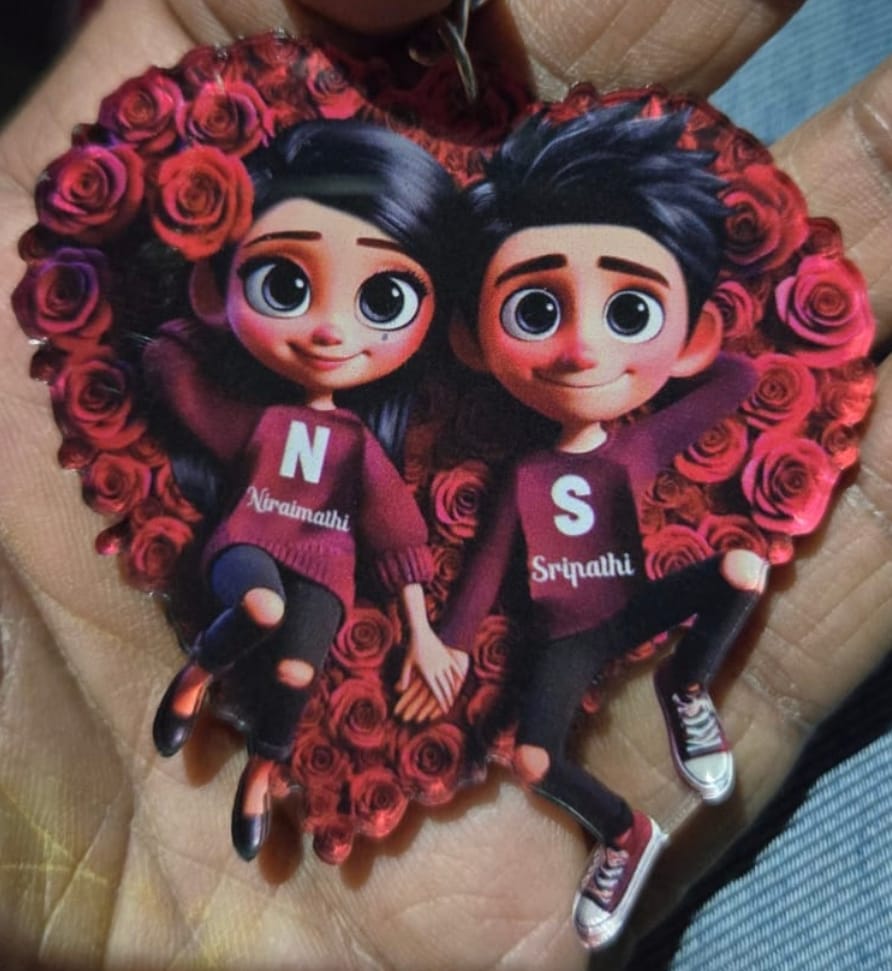 Customer photo review of Rose Heart Couple Personalized Acrylic Keychain, Valentine's Day Gift for her, Gift for him