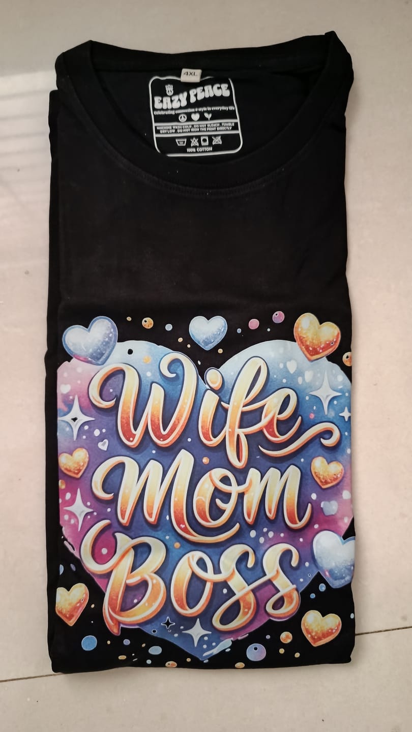 Customer photo review of Wife, Mom, Boss T-Shirt | Vibrant Design with Heart for Indian Moms