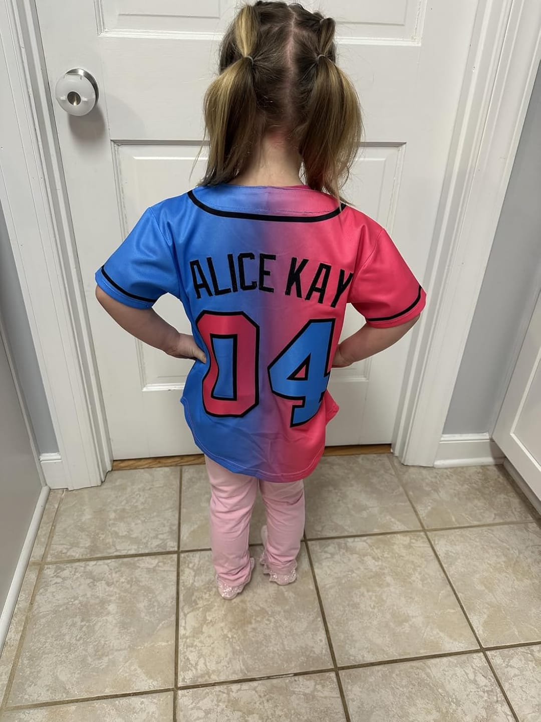 Customer photo review of Custom Pink Blue-Black Gradient Fashion Authentic Baseball Jersey