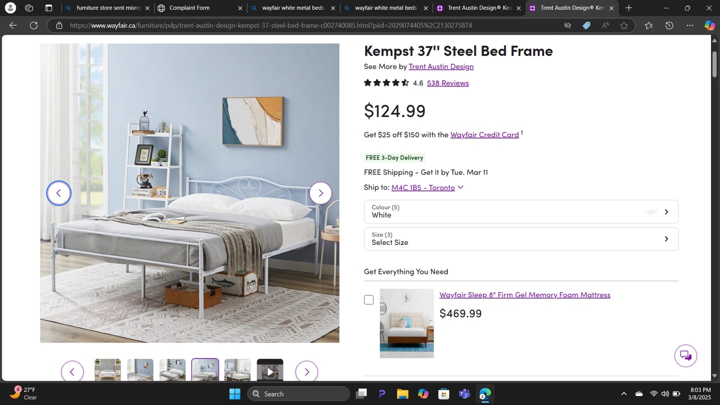 Customer photo review of Walnut Wooden Rounded Post Bed with Black Metal Headboard & Footboard