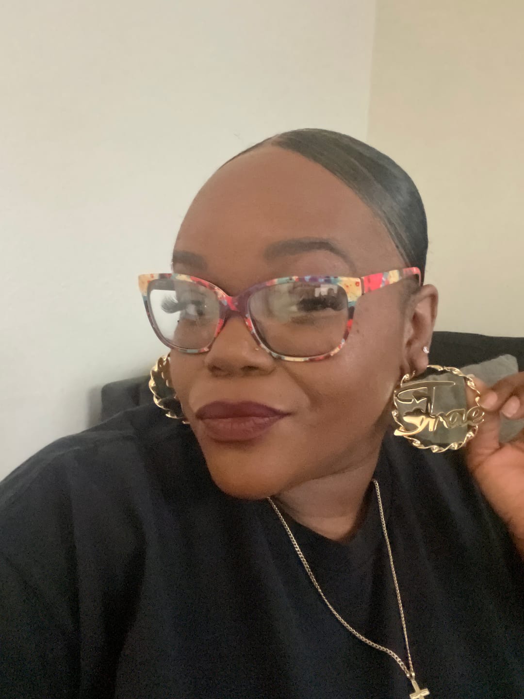 Customer photo review of Name Twirl Hoop Earrings
