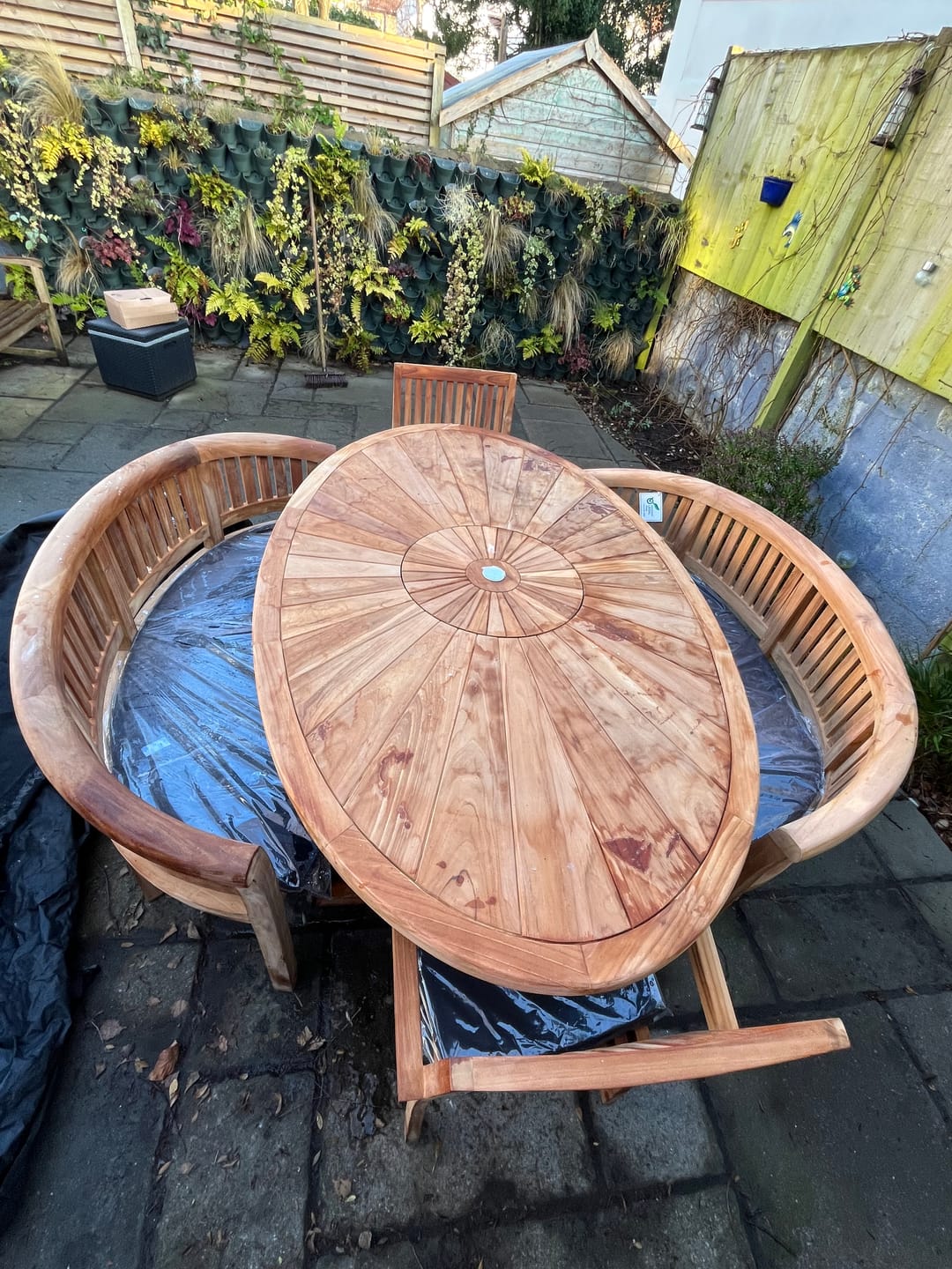 Customer photo review of Teak 2m Oval Sunshine Table with Incorporated Lazy Susan.