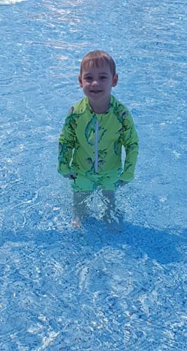 Customer photo review of Fluro Dragon Unisex Long Sleeve Zip Swimmers