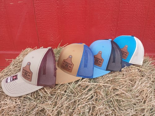 Customer photo review of Custom Leather Patch Trucker Hat - Richardson 112