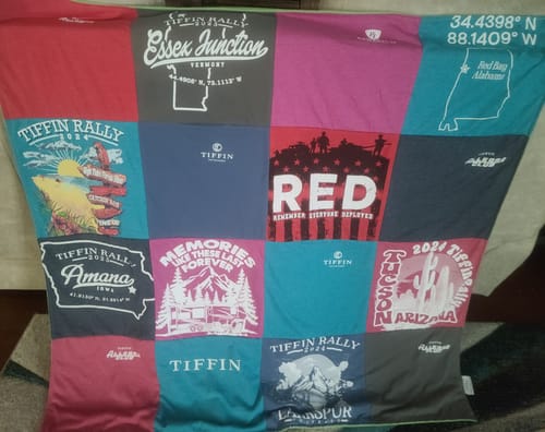 T-shirt quilt with travel, events themes by Maureen from FL