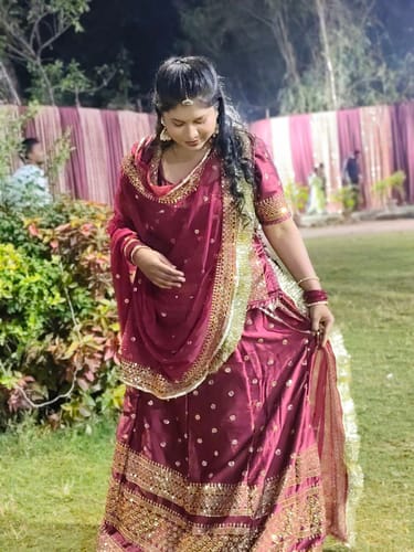 Customer photo review of Regal Crimson Elegance: Maroon Satin Poshak(Semi stich)