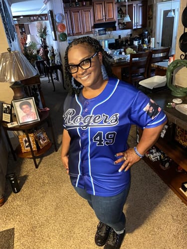 Customer photo review of Custom Navy White-Black Gradient Fashion Authentic Baseball Jersey