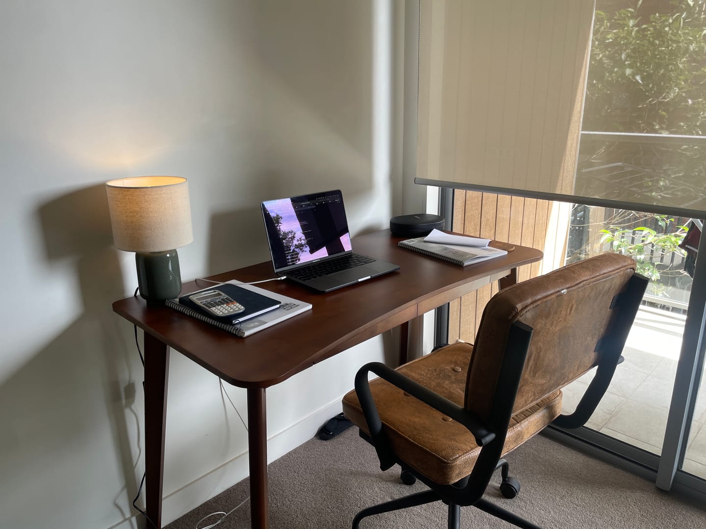Customer photo review of Draylen Walnut Color Solid Wood Study Desk with Drawers/Rubberwood/Curved/1M/1.2M