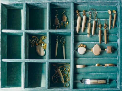 Customer photo review of Stackable Silk Velvet Jewelry Tray in Seafoam