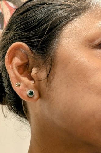 Customer photo review of Silver Forest Green Shining Halo Studs