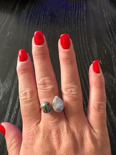 Customer photo review of Oyster Copper Turquoise and Moonstone Ring