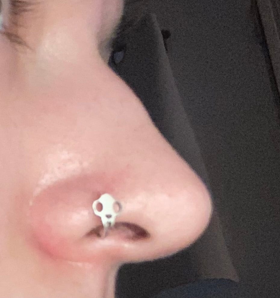 Customer photo review of Cat Skull Nose Hoop