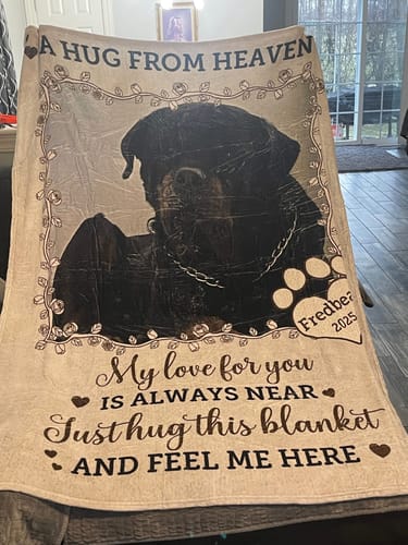 Customer photo review of Custom Photo A Hug From Heaven - Sympathy Gift, Memorial Gift For Your Loved Ones,Personalized Fleece Blanket