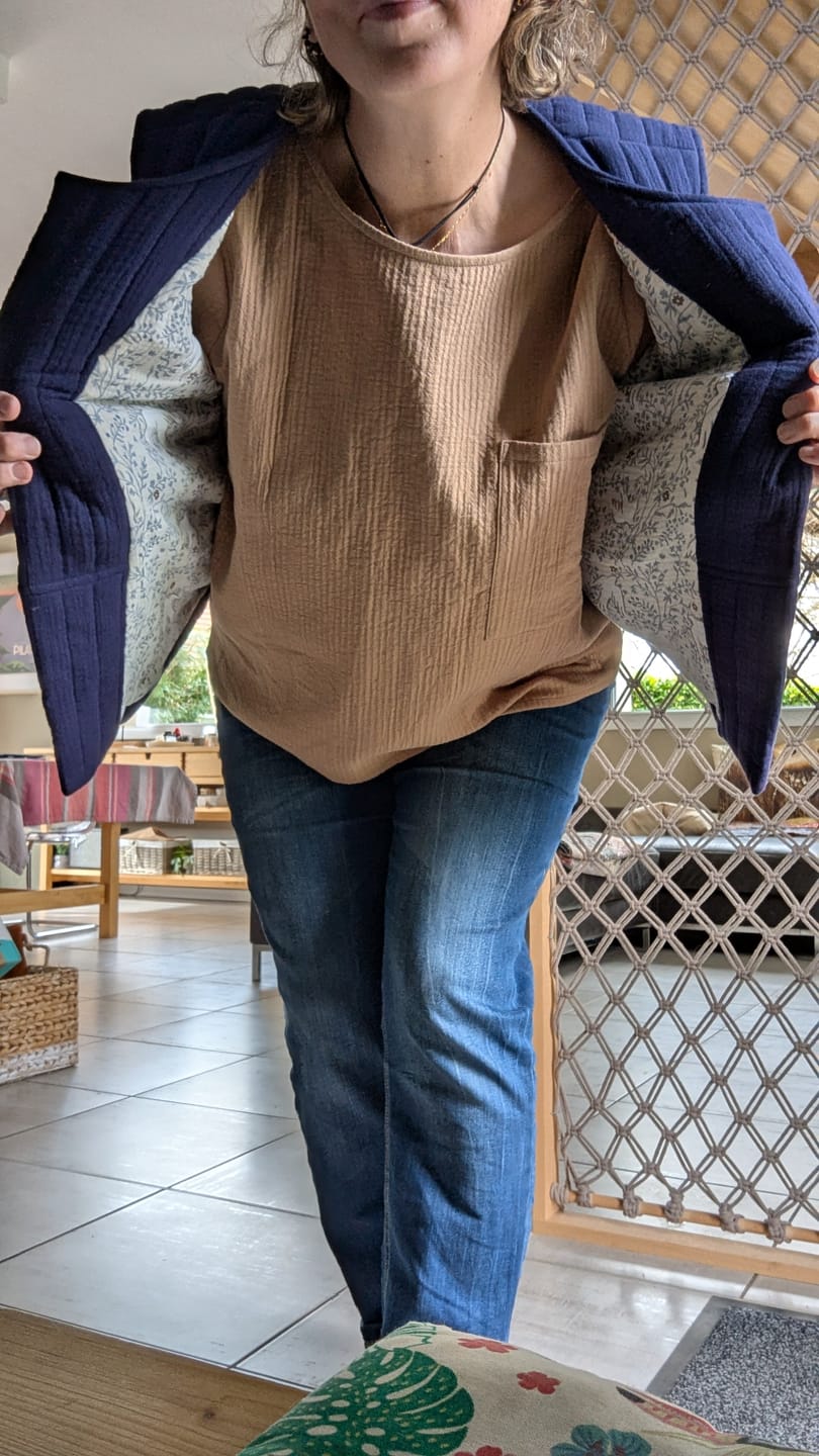 Customer photo review of Gilet Basile matelassé en double gaze de coton bleu nuit