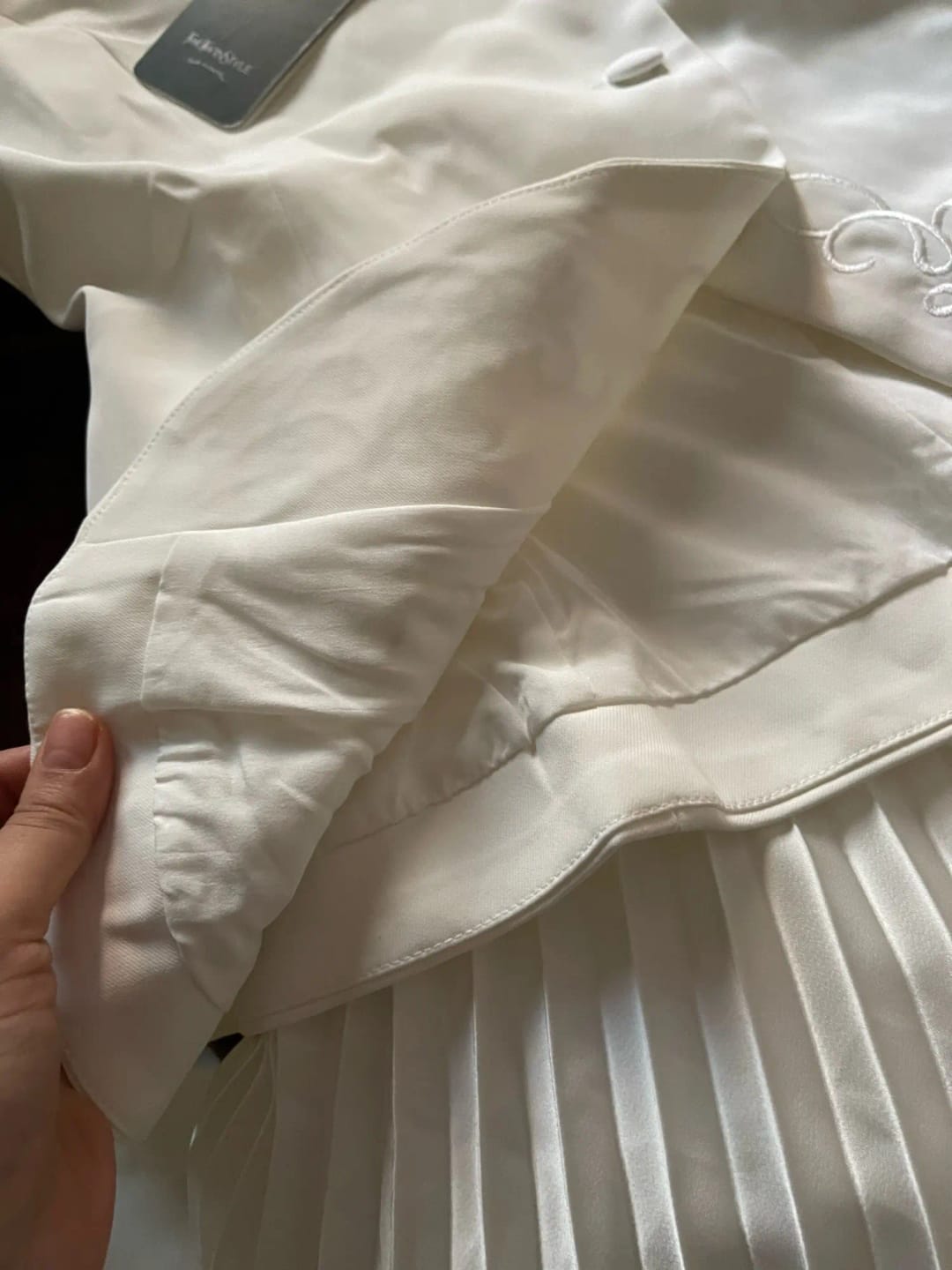 Customer photo review of Polyester Two-Piece Set Stand Collar Long Sleeve Top — Cream Ivory | KIMLUD