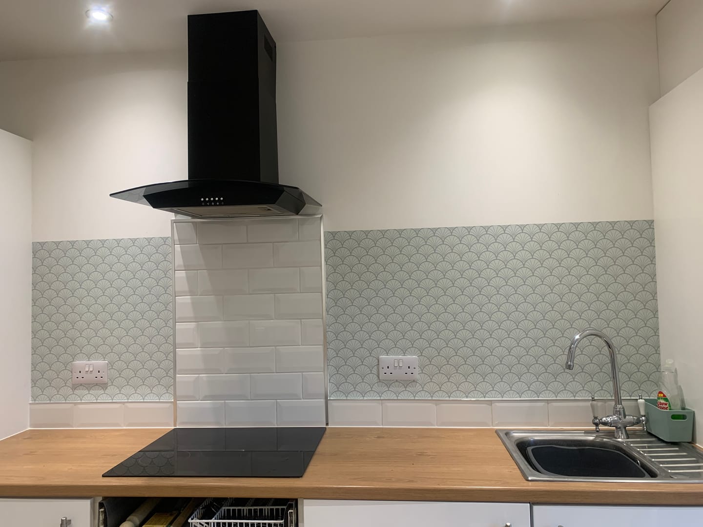 Customer photo review of Sonia - Teal Art Deco Scales Vinyl Covering