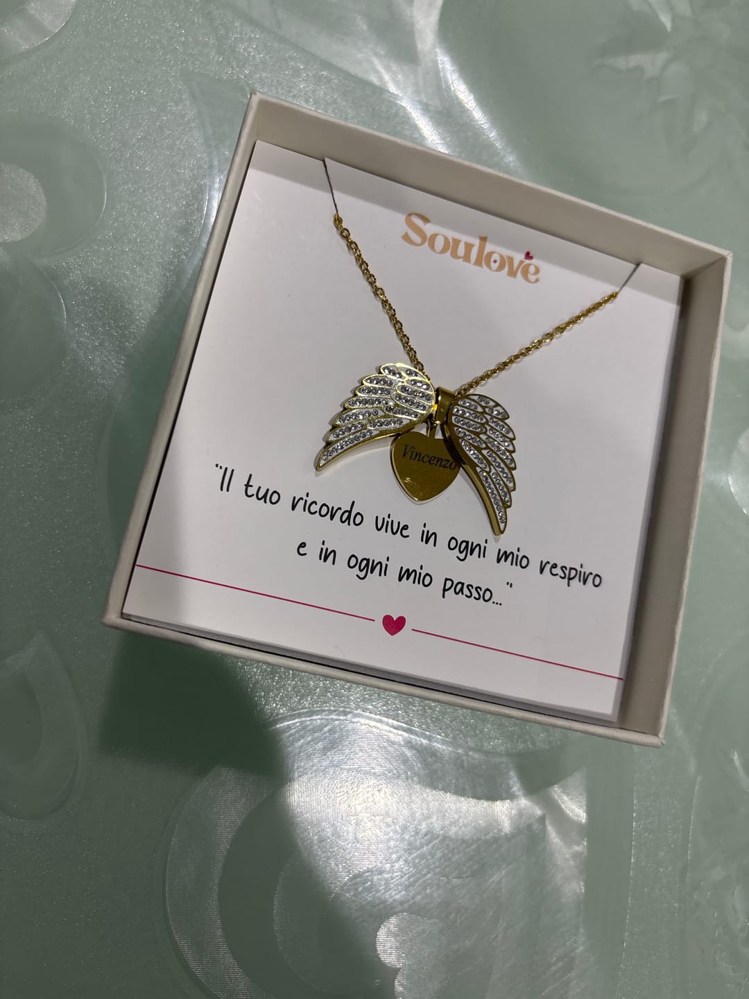 Customer photo review of Collana Angelo del mio cuore con incisione personalizzata, Collanina con nome del tuo angelo