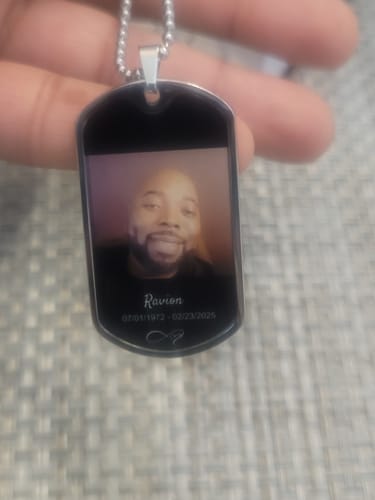 Customer photo review of Custom Name Photo Dog Tag Memorial Necklace
