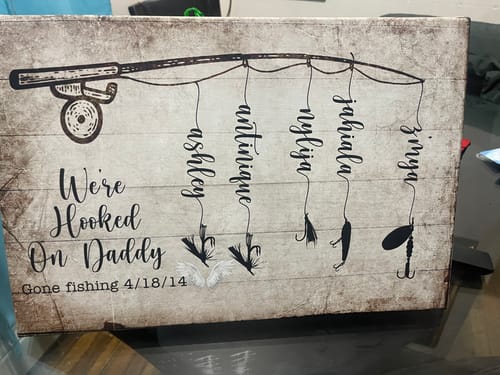 Customer photo review of Father’s Day Gift Sign, We’re Hooked on Daddy Wall Art, Father's Day Fisherman Sign Gift, Personalized Father's Day Sign, Gift From Kids
