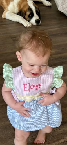 Customer photo review of Multi Stripe Seersucker Avery Bloomer Set