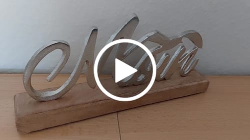 Customer video review of Moin Schriftzug mit Möwe silber mit Holzsockel 28x14cm
