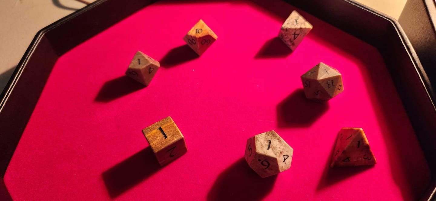 Customer photo review of URWizards D&D Petrified Wood Gemstone Engraved Dice Set(Limited edition)
