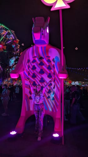 Customer photo review of Woodstock Bell Bottom Mesh Pants