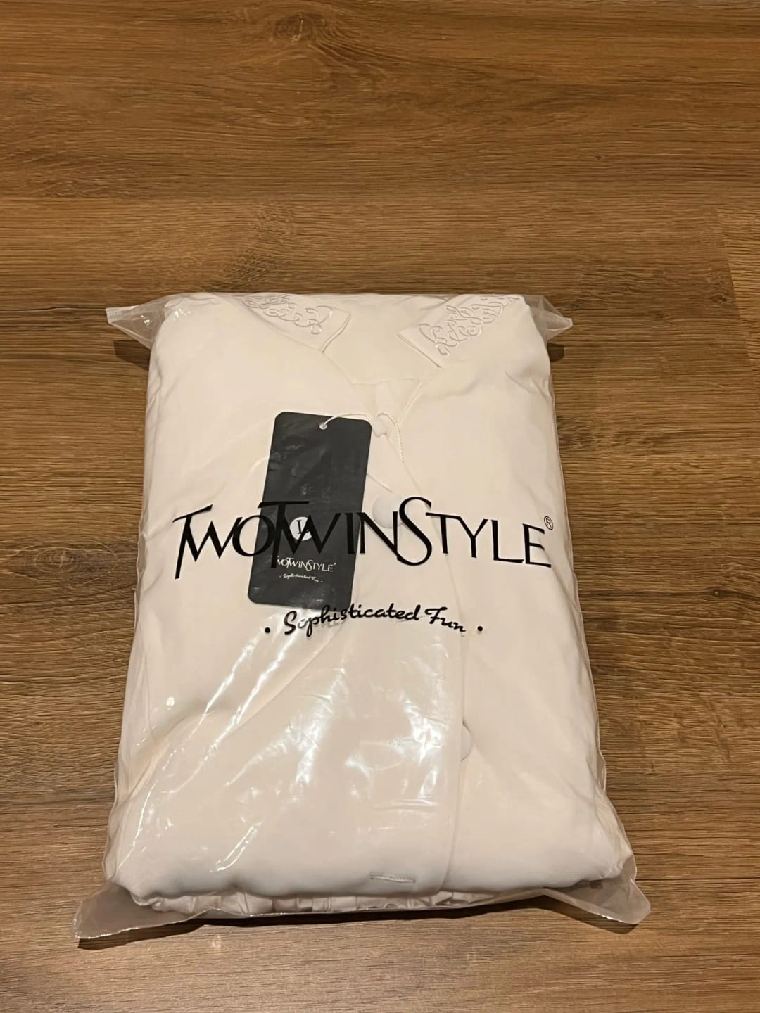 Customer photo review of Polyester Two-Piece Set Stand Collar Long Sleeve Top — Cream Ivory | KIMLUD