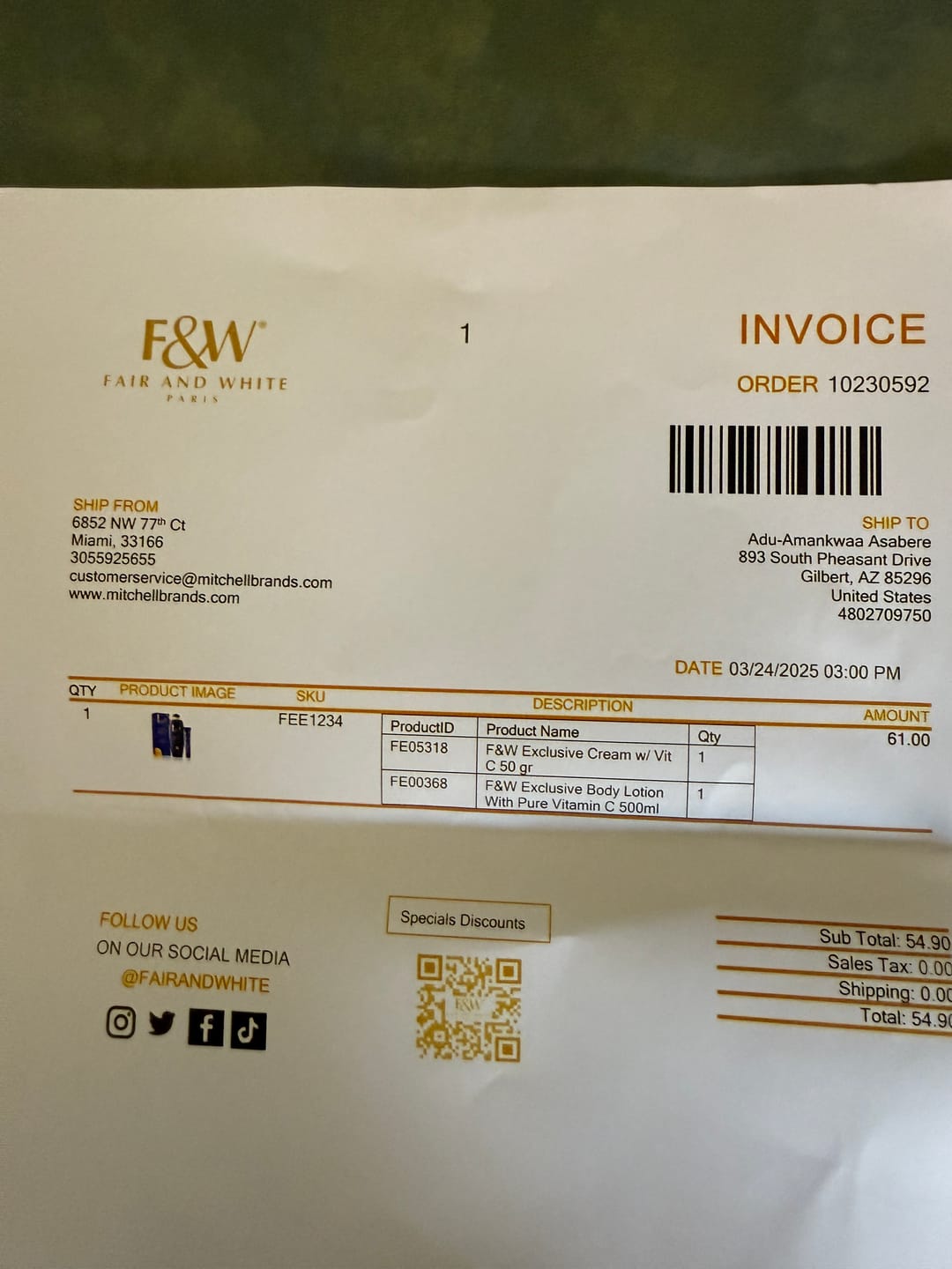 Customer photo review of Face and Body Antioxidant Exclusive Combo