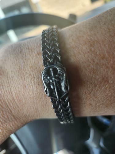Customer photo review of St. Michael Defend Us Bracelet - Helps Pair Veterans With A Service Dog Or Shelter Dog