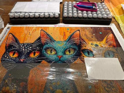 Customer photo review of 5D Diamond Painting AB Steine - Bunte Katzenparade mit 100 Farben
