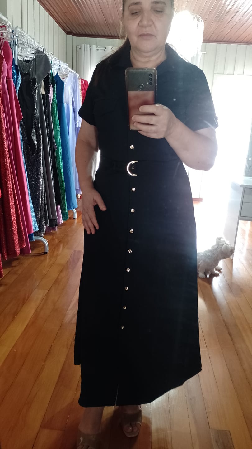 Customer photo review of Vestido Midi Utilitário Cinto Bolso PIS - Preto 5594